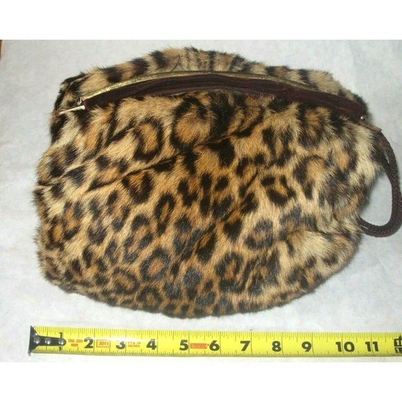 GORGEOUS VINTAGE 40'S GENUINE LEOPARD FUR MUFF & PURSE W CLASP POCKETS RICH WoW - Picture 10 of 12